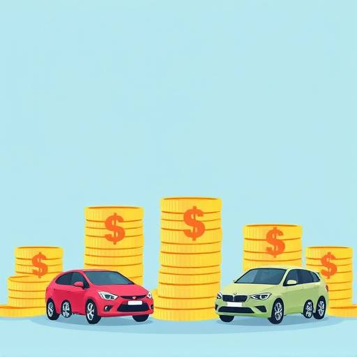 Representación gráfica de diferentes opciones de financiación con iconos de monedas y coches.